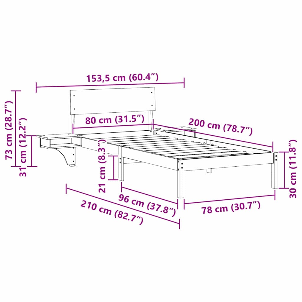 Bettgestell mit Nachttischen Wachsbraun Massivholz Kiefer